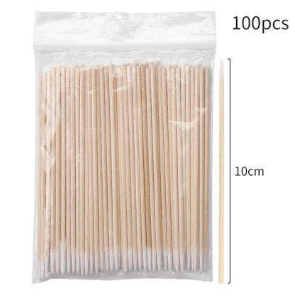 100PCS Eyelash Cleaning Brushes – Micro Cotton Swabs for Lash Extensions & Makeup Removal