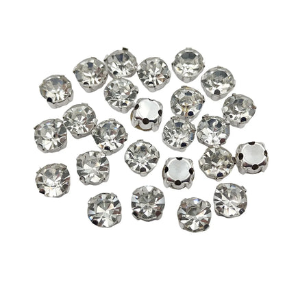 Round Glass Rhinestones with Claw – Silver Base Sew-On Crystals for Clothing, Shoes, and Crafts