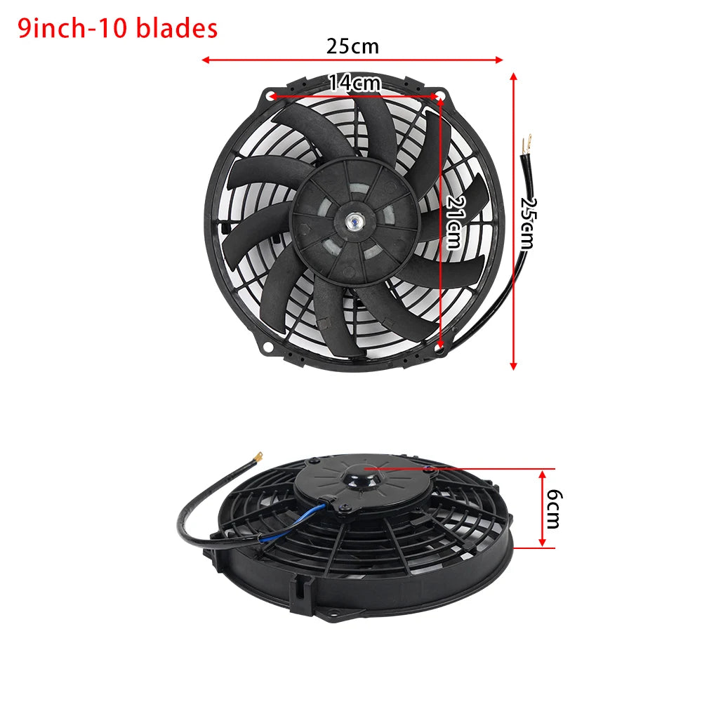Universal 7/9/10/12/14/16 Inch 12V 80W Car Radiator Cooling Fan Blade – Electric Air Conditioning Fan Kit 2100RPM