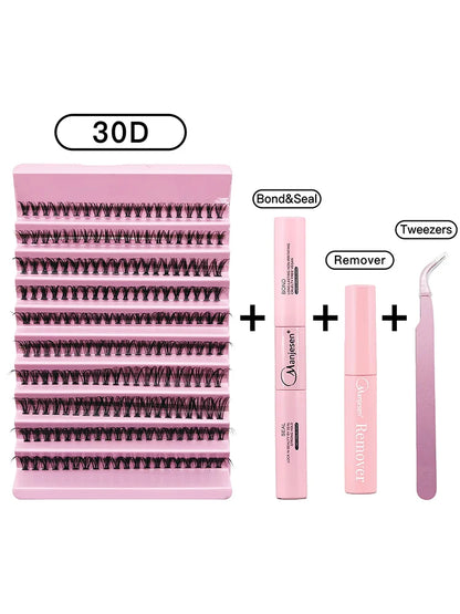 MAN’JE’SEN DIY Eyelash Extension Kit – 200PCS Lash Clusters with Lash Bond & Seal, Professional Makeup Tools for Gluing Lashes